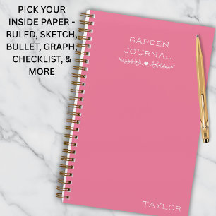 Simple Gardening Journal Personalized Name Pink
