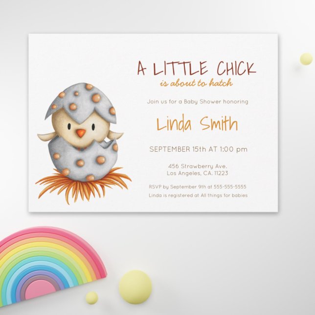 Simple Gender Neutral Baby Bird Hatching Farm Invitation (Gender Neutral Baby Shower Invitation with a Bird Hatching by Kinda Cute by Patricia Alvarez)