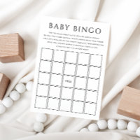 Simple Gender Neutral Baby Shower Baby Bingo Card
