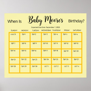 Simple Gender-Neutral Due Date Baby Shower Game Poster