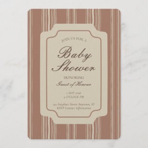 Simple Gender Neutral Geometric Stripe Brown Beige Invitation