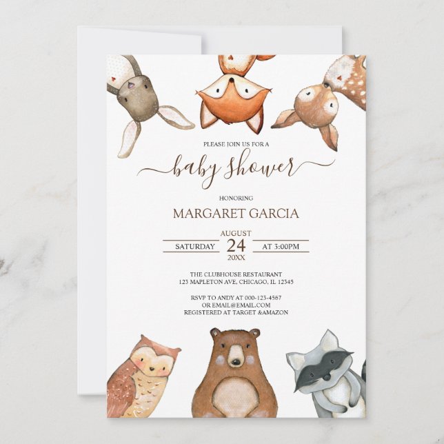 Simple Gender Neutral WOODLAND Baby Shower Invitation (Front)