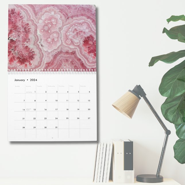 Simple Geode Marble Stone Pink Wall Calendar (Simple Modern Crystal Geode Stone Pink Wall Calendar)