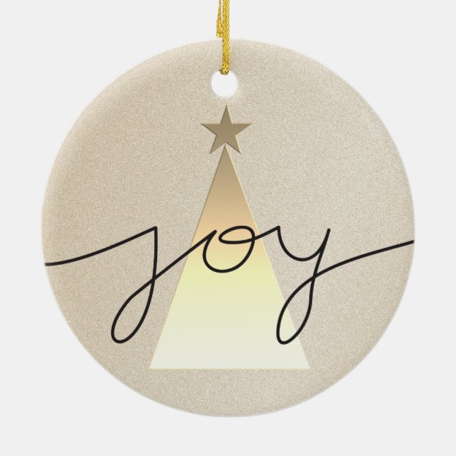 Simple Geometric Black and Gold Joy Christmas Ceramic Ornament (Back)