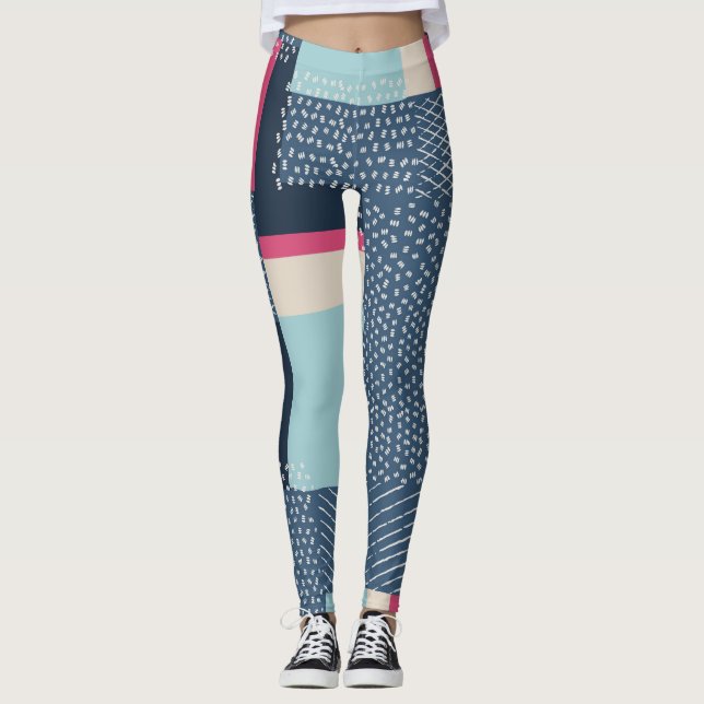 Simple Geometric Brush Strokes: Colour Block Leggings (Front)