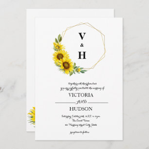 Simple Geometric Gold Sunflower Invitation