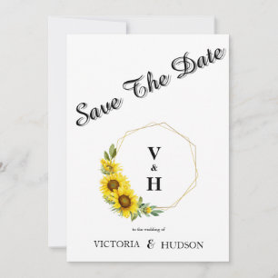 Simple Geometric Gold Sunflower  Save The Date