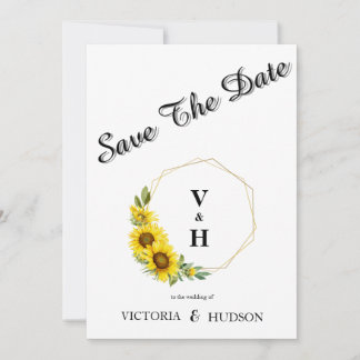 Simple Geometric Gold Sunflower  Save The Date