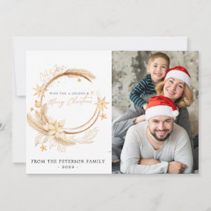 Simple Geometric Golden Floral Holiday Crad Invitation