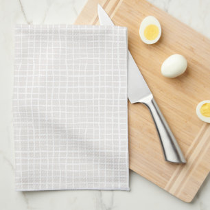 Simple geometric Grid beige white neutral check Tea Towel