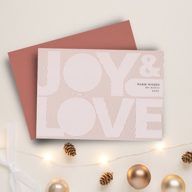 Simple Geometric Joy Love Soft Pink Rose Gold Foil Holiday Card (Creator Uploaded)