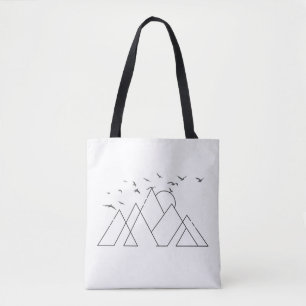 Simple Geometric Mountains With Birds Nature Art Tote Bag