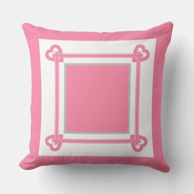 Simple, Geometric, Pattern ,Pink , Grey  Cushion (Front)