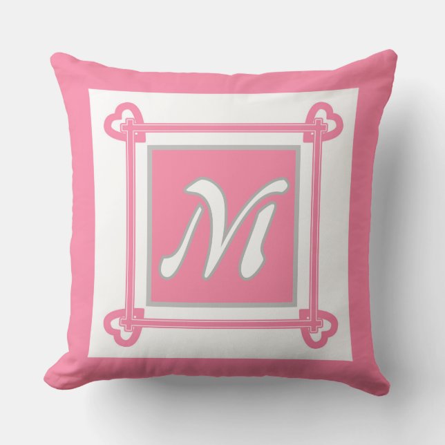 Simple, Geometric, Pattern ,Pink , Grey  Cushion (Front)