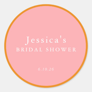 Simple Geometric Pink Orange Custom Bridal Shower  Classic Round Sticker