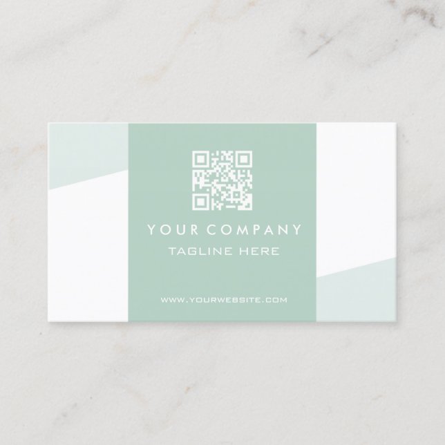 Simple  Geometric QR Code Seafoam Green Business Card (Front)