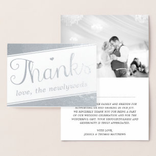 Simple Geometric Script Photo Wedding Thank You Foil Card