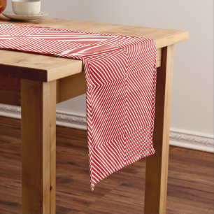 Simple Geometric Squares & Stripes Red/White Short Table Runner