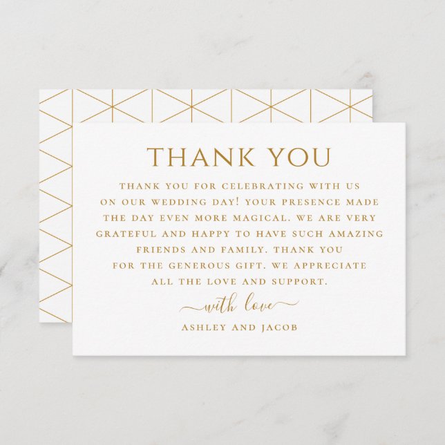 Simple geometric wedding. Elegant modern clean Thank You Card (Front/Back)