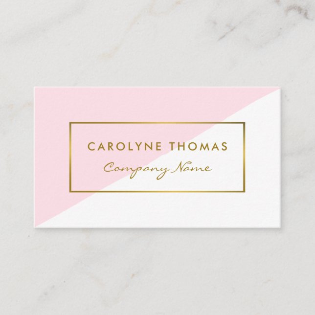Simple Geometric White & Gold Foil Effect Business Card (Front)