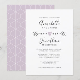 Simple Geometry Heart and Arrow Lilac Wedding Invitation