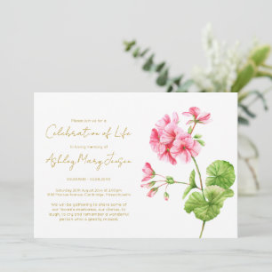 Simple Geranium Celebration of Life Funeral Invitation