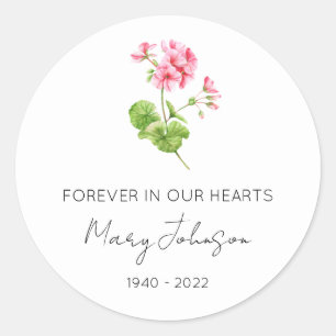Simple Geranium Memorial  Classic Round Sticker