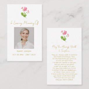 Simple Geranium Photo Funeral Prayer Card