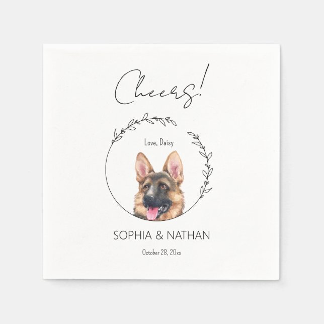 Simple German Shepherd Wedding Cocktail Napkins (Front)