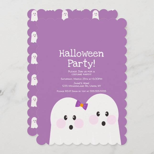 Simple Ghost Couple Halloween Party Pink Pattern Invitation (Front/Back)