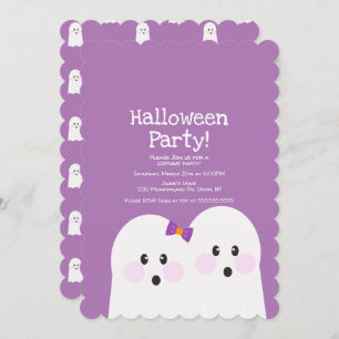 Simple Ghost Couple Halloween Party Pink Pattern Invitation