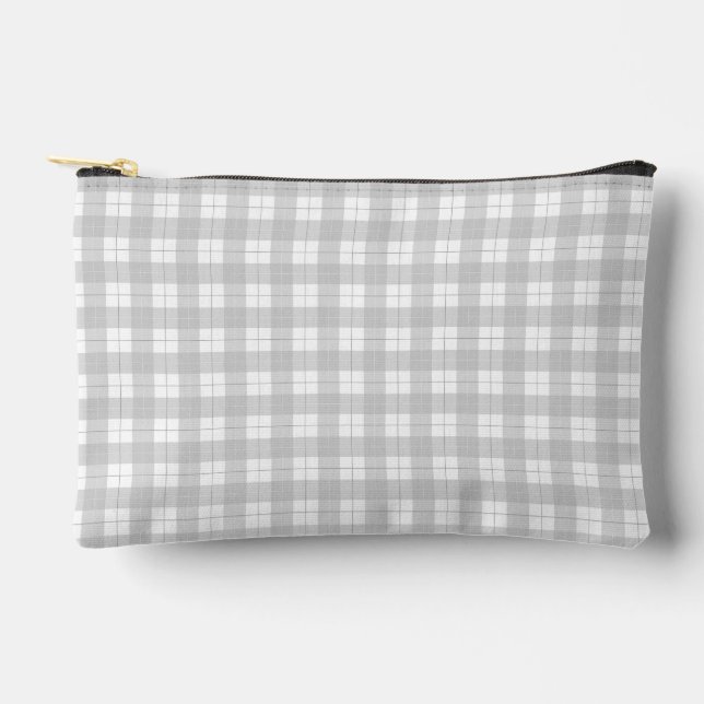 Simple Gingham Style Light Grey Plaid Accessory Pouch (Front)