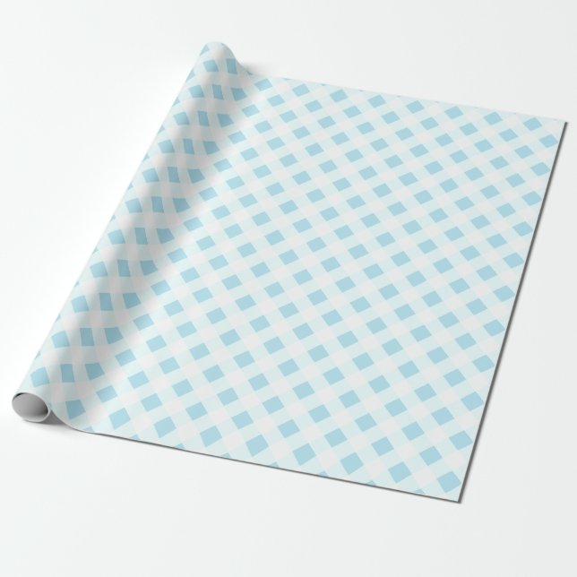 Simple Gingham Wrapping paper Baby Blue (Unrolled)