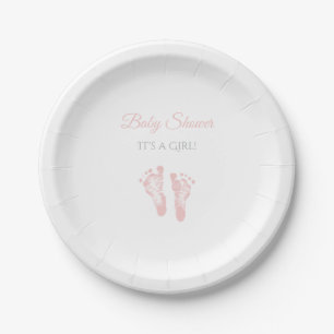 Simple Girl Baby Shower Precious Pink Footprints Paper Plate