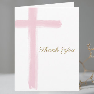 Simple Girl Cross Baptism Folded Thank You Card