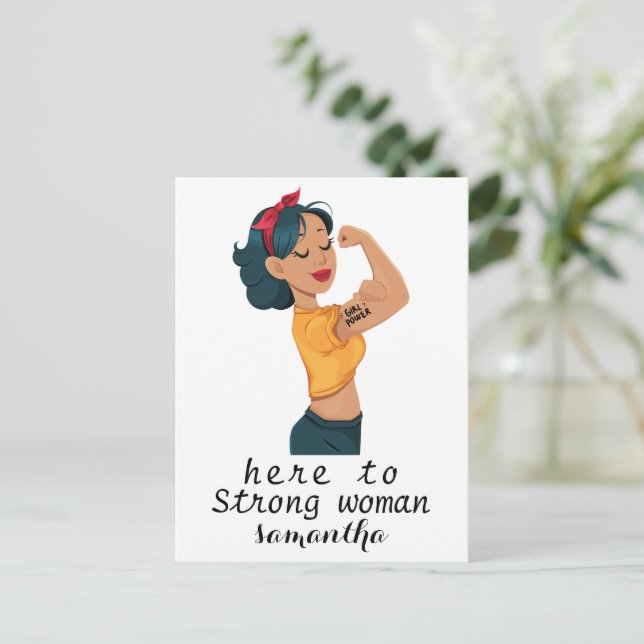 Simple girl power women's day 2024 postcard (Standing Front)