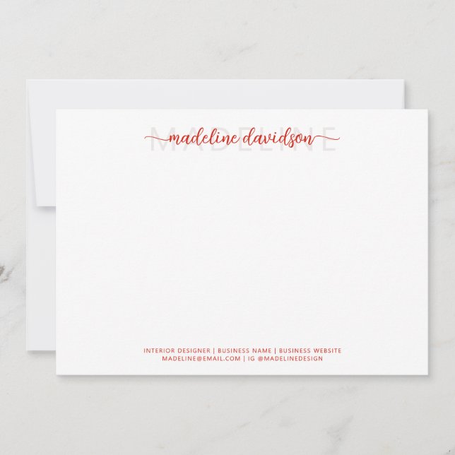 Simple Girly Candy Red Name Stationery Card (Front)