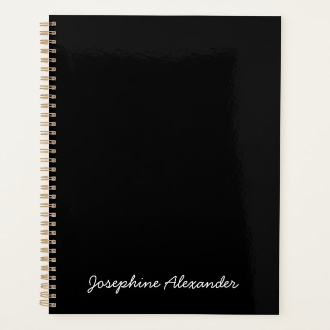 Simple girly cute black handwritten name text planner (Front)