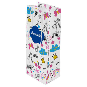 Simple Girly First Name Colourful Birthday Pattern Wine Gift Bag