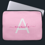 Simple Girly Pink Personalised Name & Monogram Laptop Sleeve<br><div class="desc">Add a sweet,  stylish touch to your tech with this Simple Girly Pink Personalised Name & Monogram Laptop Sleeve. Featuring a soft pink design with custom name and monogram options,  it blends feminine charm with everyday function. Perfect for work,  school,  or travel.</div>