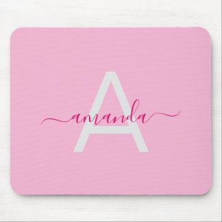 Simple Girly Pink Personalised Name & Monogram Mouse Pad