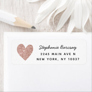 Simple Glam Rose Gold Glitter Heart Return Address Label