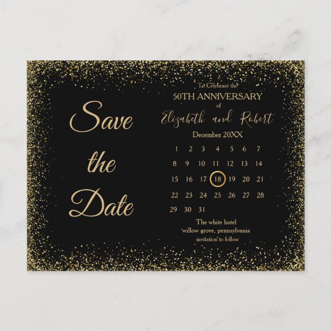Simple Gliter Anniversary 50th Save The Date Announcement Postcard (Front)