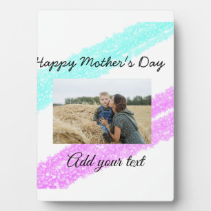 Simple glitter pink blue mothers day add name phot plaque