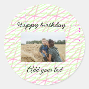Simple glitter red green add your photo birthday classic round sticker