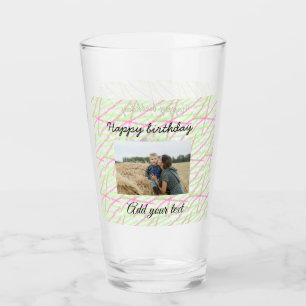 Simple glitter red green add your photo birthday glass