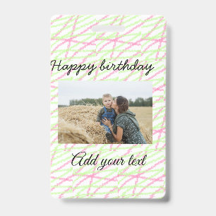 Simple glitter red green add your photo birthday ID badge