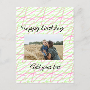 Simple glitter red green add your photo birthday postcard