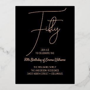Simple Gold   50th Birthday  Foil Invitation Postcard