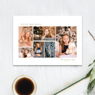 simple gold 6 photo collage holiday card